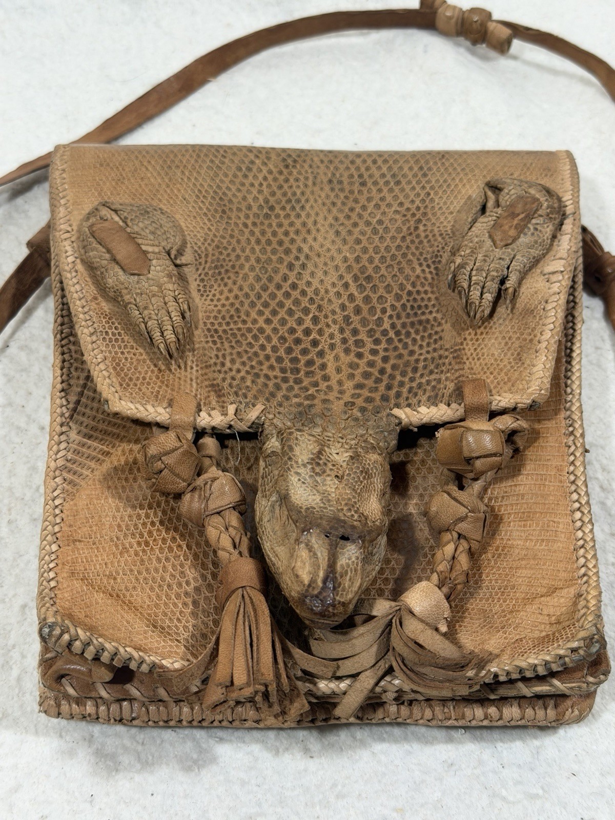 Vintage Lizard Skin Crossbody Purse Taxidermy Head Claw Boho Western Artisan