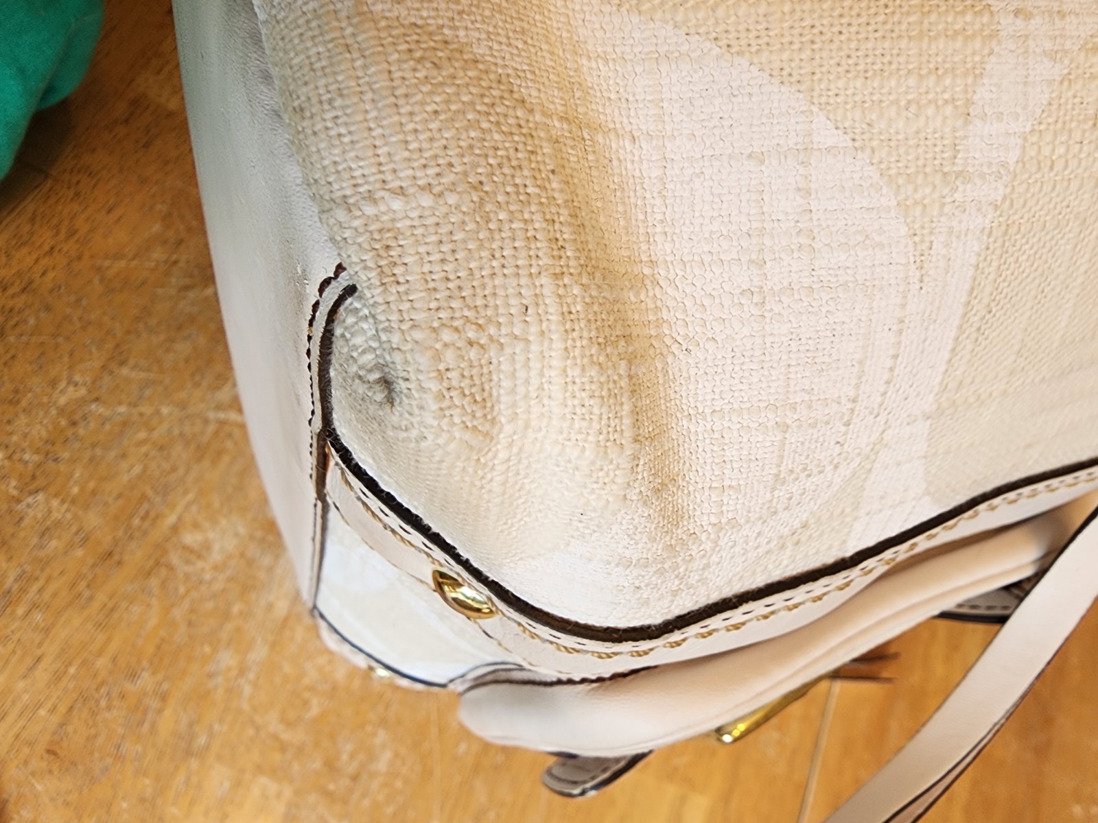 2006 vintage Coach Legacy Signature / Soho cream canvas and white leather tote