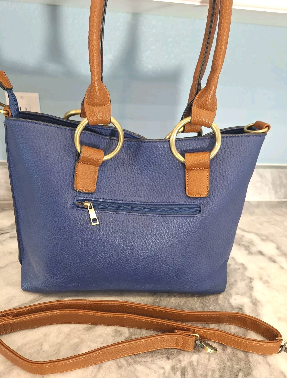 Clearance BLUE Adj Crossbody Shoulder Handbag Brass Decore Go Anywhere New