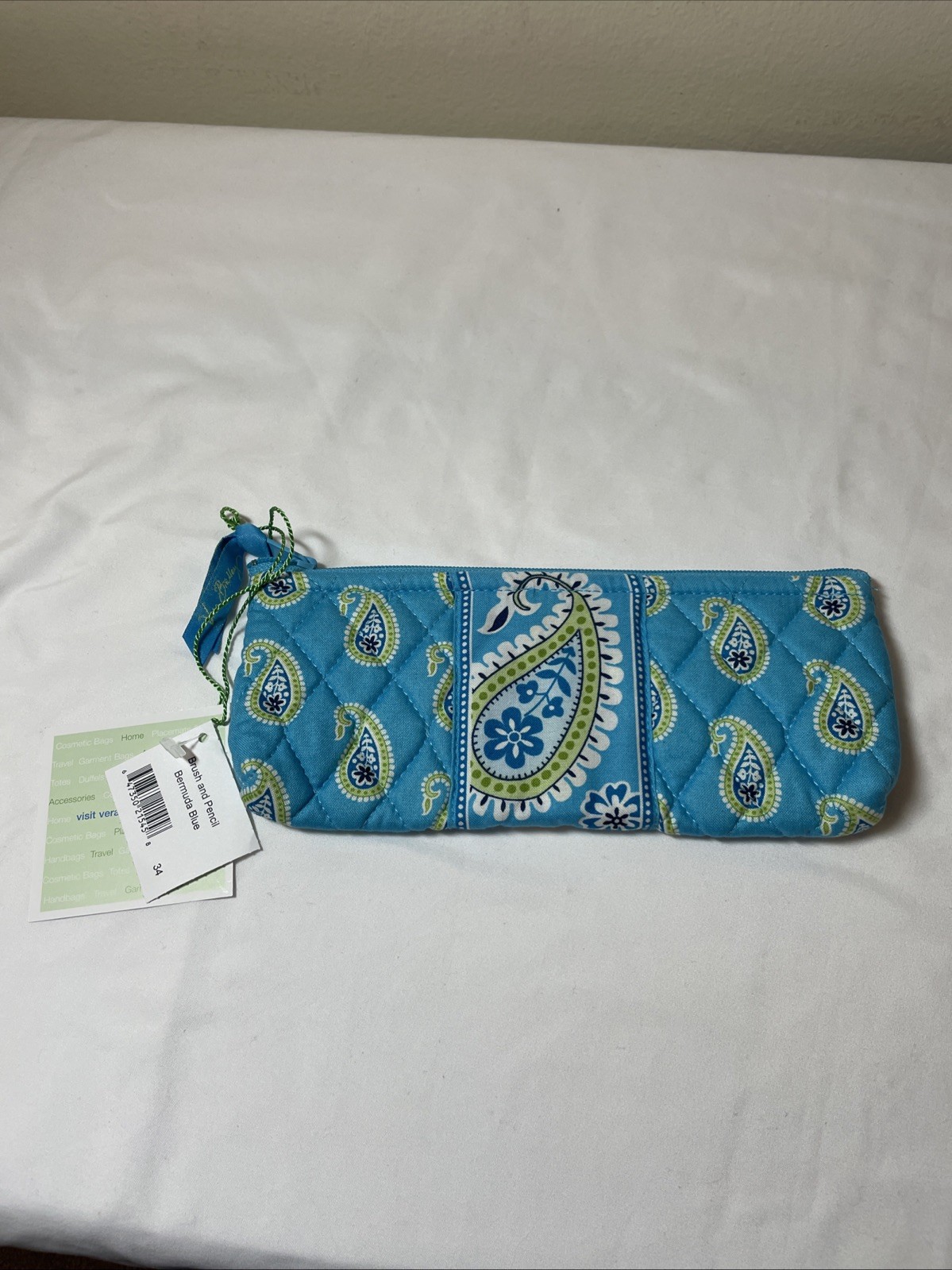 Vera Bradley Bermuda Blue Paisley Brush & Pencil Case Cosmetic NWT *RARE* 9×4