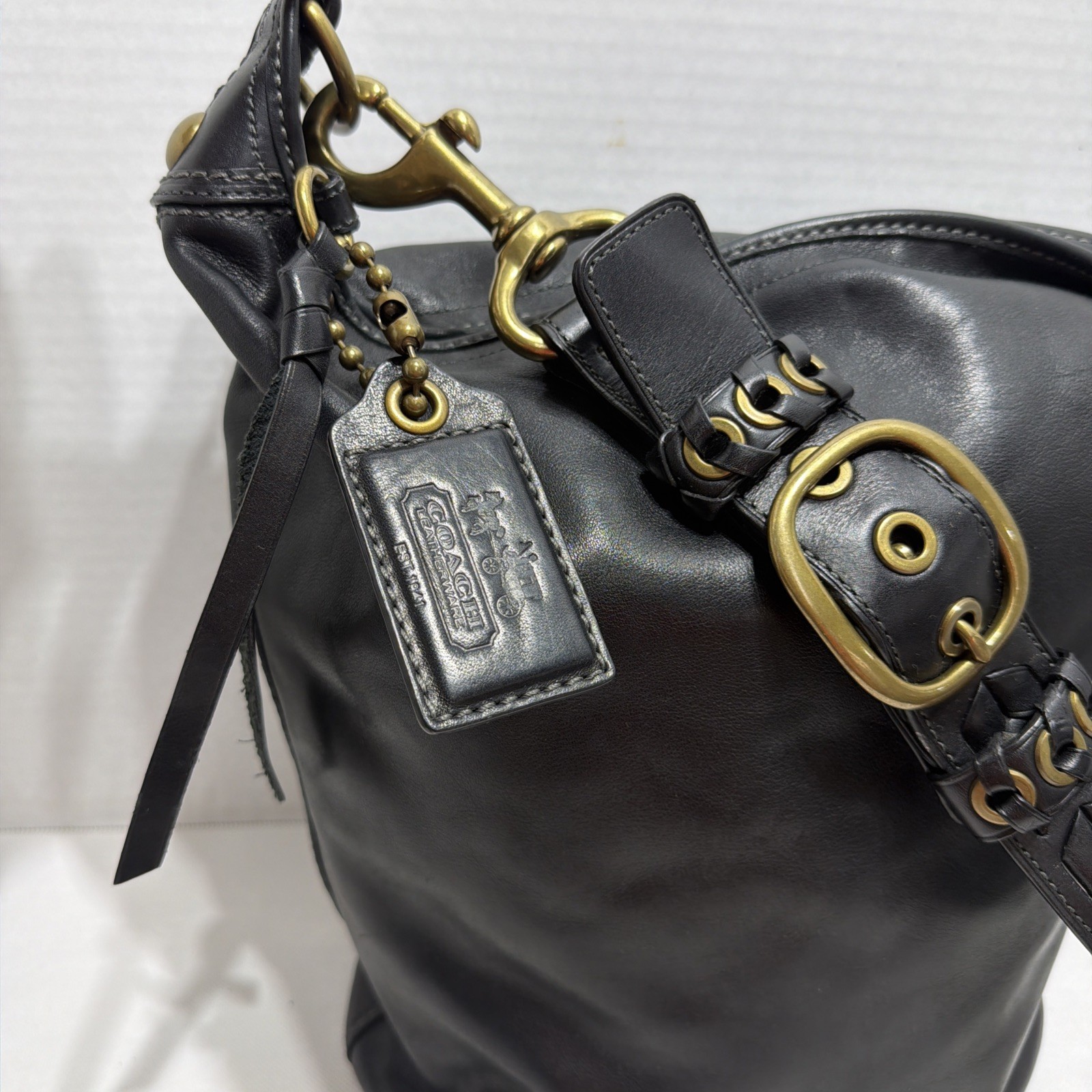 COACH 11423 Bleecker Tattersall Large WOMEN BUCKET Duffle Shoulder Black Bag