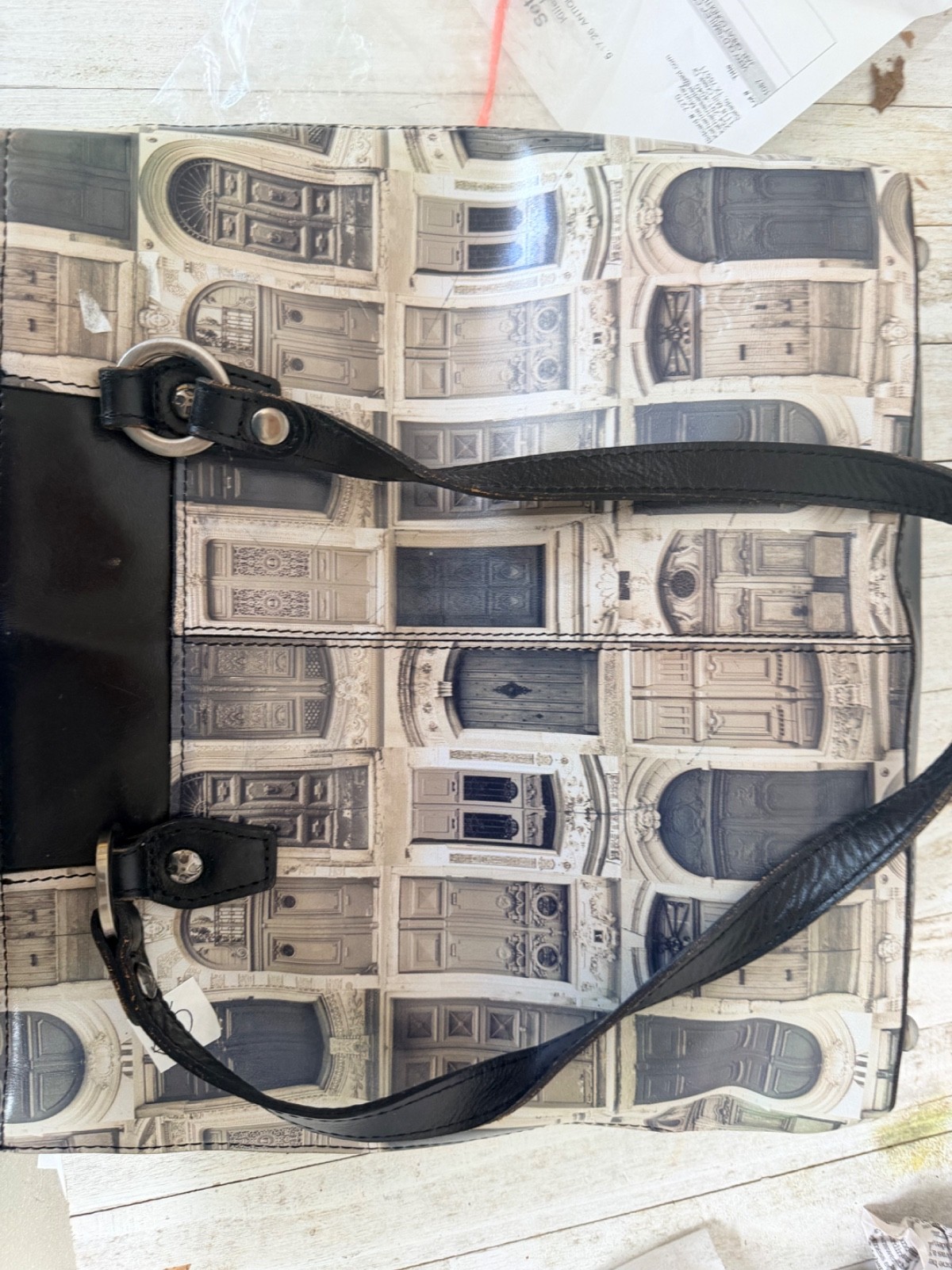 Patricia Nash Printed Tote Doorways To Italy Handbag Purse Doors Black And White