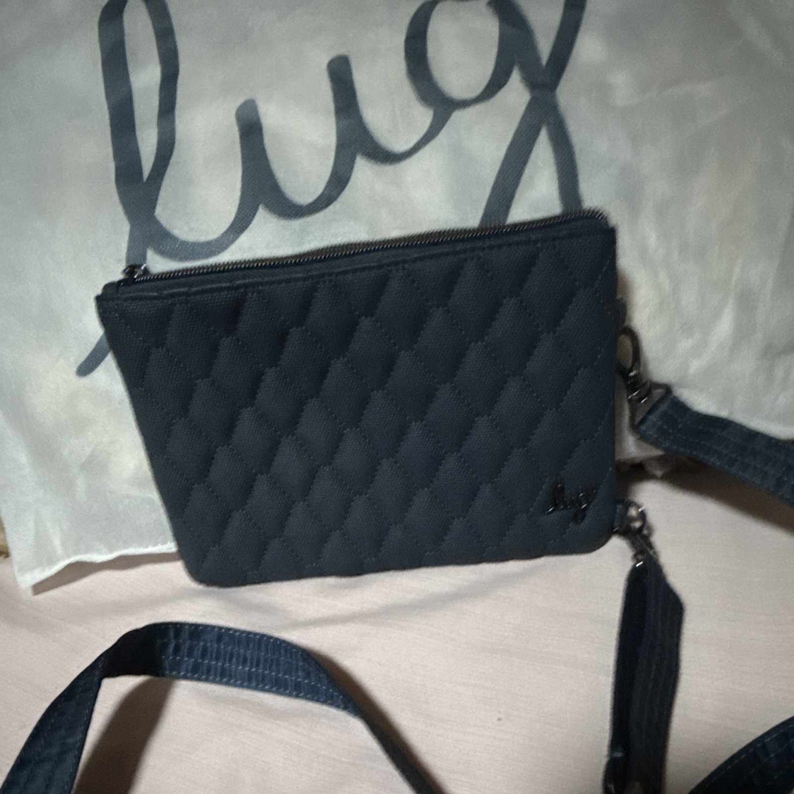 Lug Blue Quilted Crossbody Bag Zip Closure Detachable Adjustable Strap Pockets