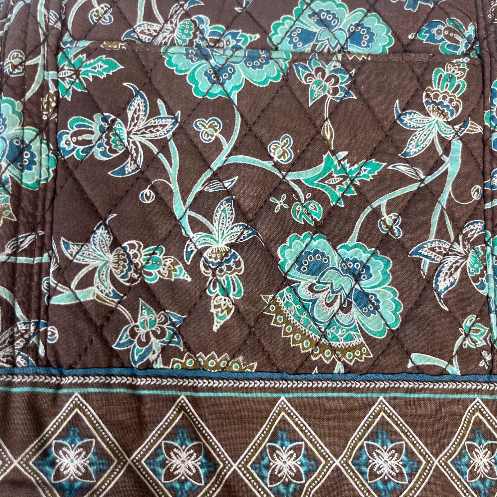 Croft & Barrow Floral Quilted Shoulder Bag Purse Zipper Closure Brown Blue