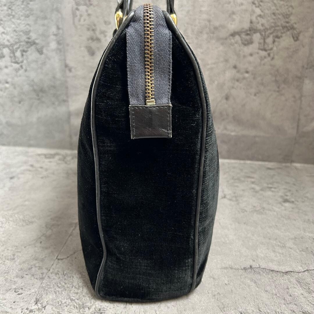 Roberta di Camerino Black Velvet Leather Handbag Gold Hardware Vintage 34cm