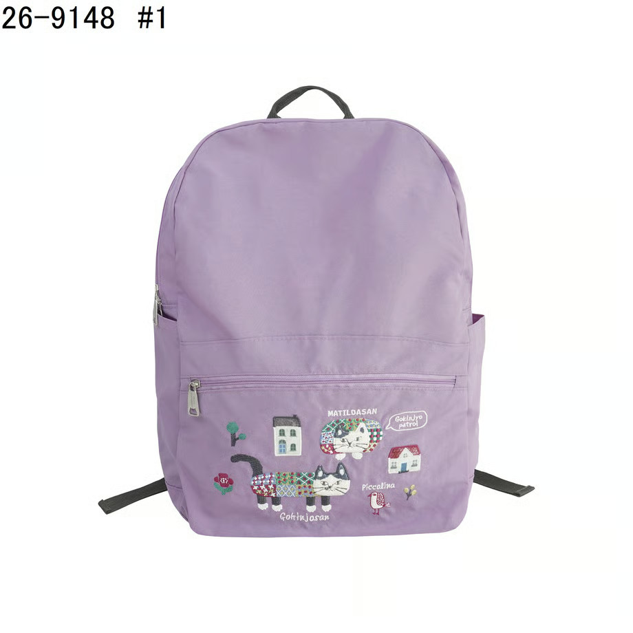 Water-Resistant Embroidered Crinkle Nylon Backpack – Bicolor Cat & Tuxedo Cat