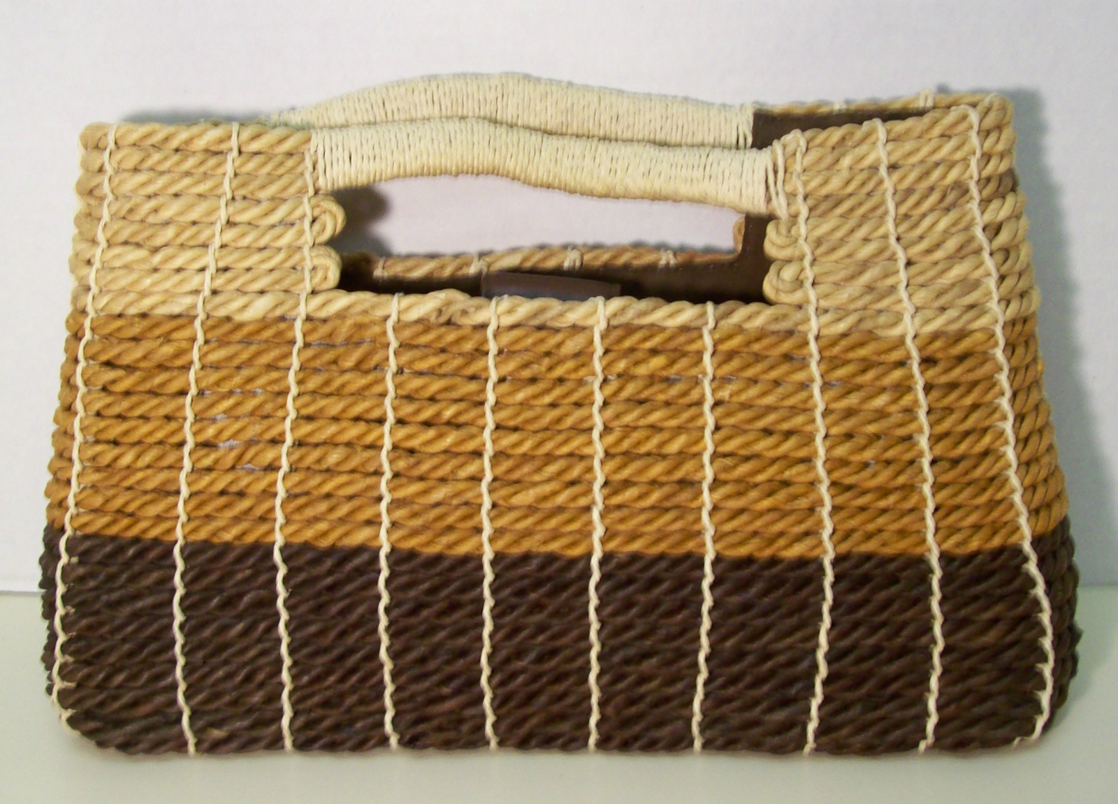 Indeed Wicker Straw Woven Multi-Color Brown Beige Handbag Purse Tote