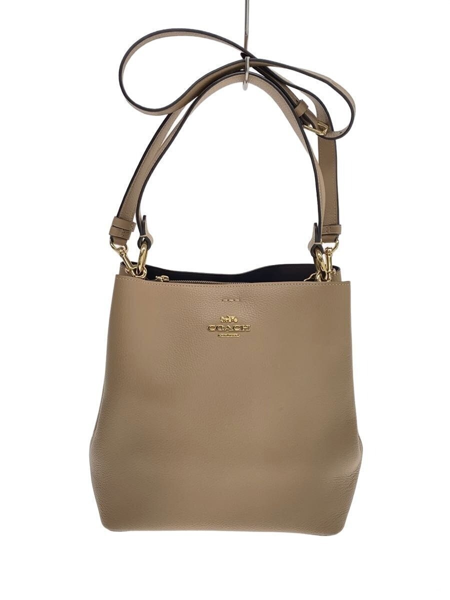 COACH 91122 Beige Handbag Shoulder Bag 2WAY Leather Gold Logo Used