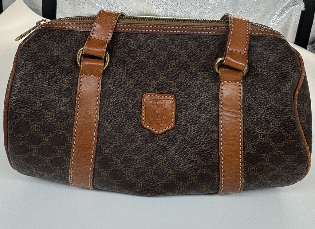 Celine Duffle Style Monogram Purse Inside Pocket Zip 10” Wide 6” Deep