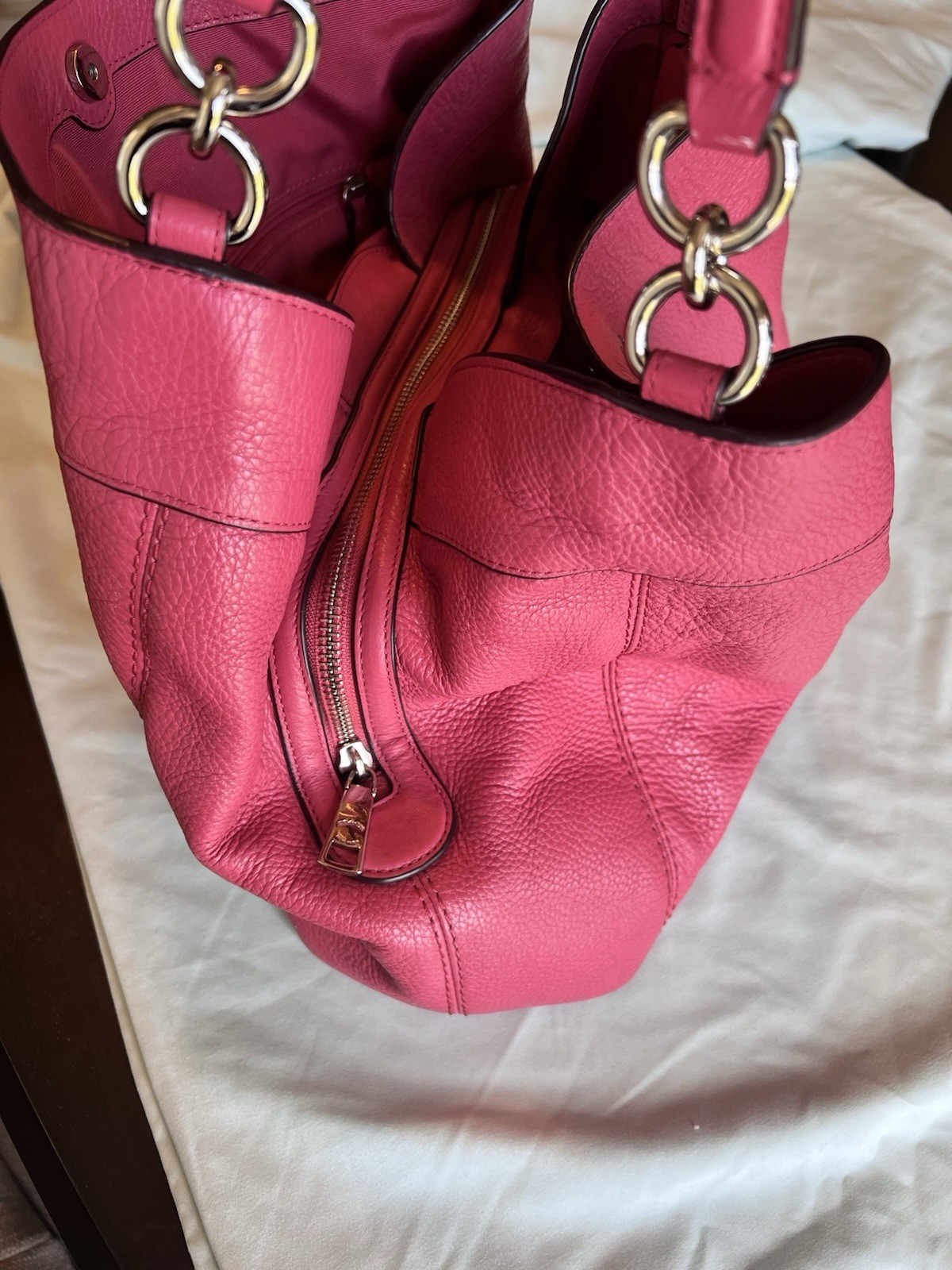 Coach Pink Pebbled Shoulder Bag Shoulder Strap, Zip/Snap, Inner Pockets, Charm