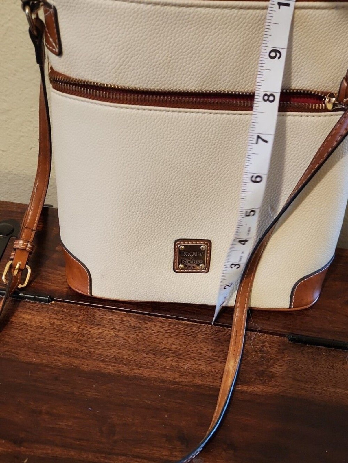 Dooney & Bourke Cream and Brown Leather-Trim Crossbody