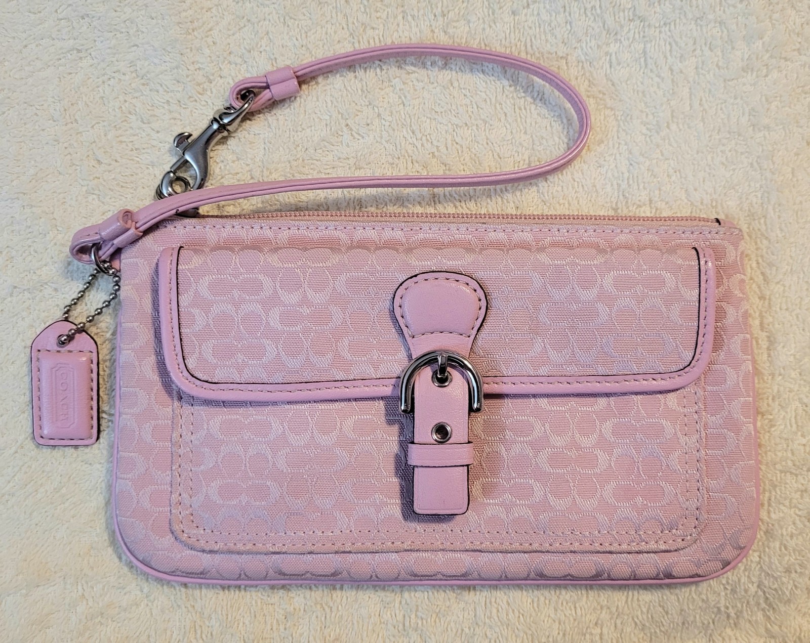 Coach Pink Mini C Soho Lurex Optic Wristlet Clutch Wallet Y2K Canvas Rare HTF