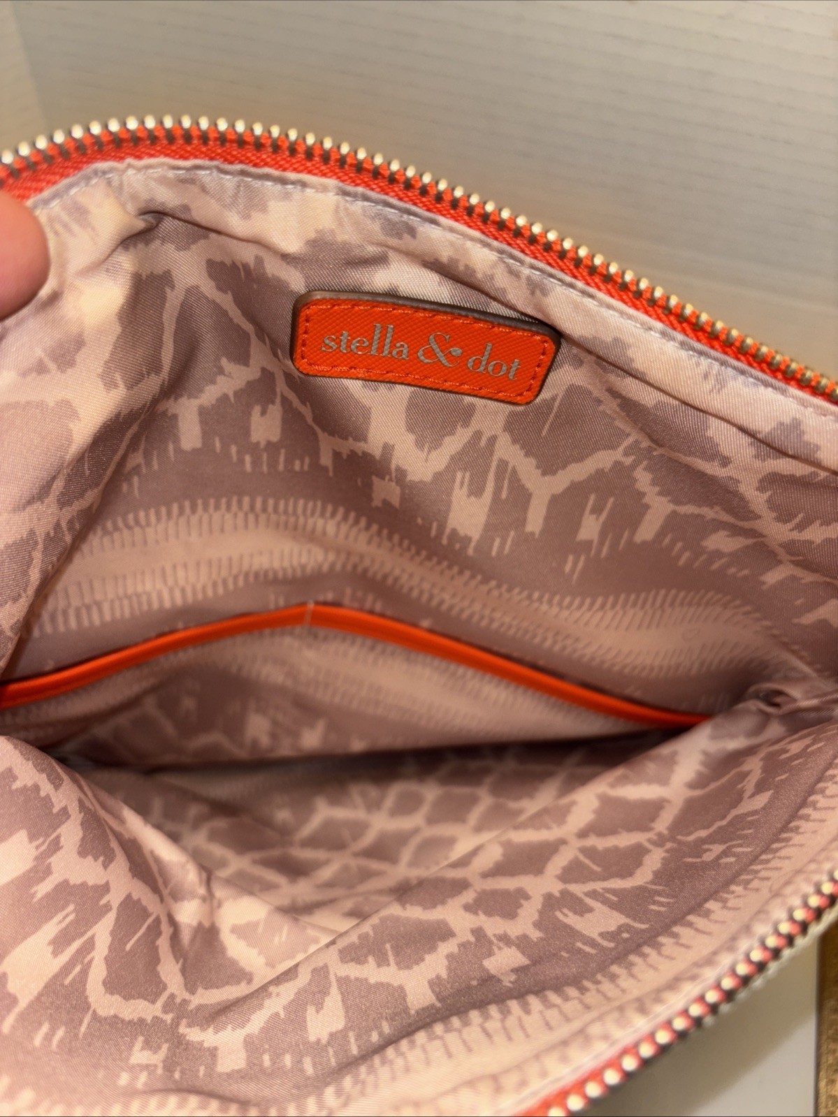 Stella & dot Crossbody Purse Waverly Petite Foldover Cutout Fresh Orange / Linen