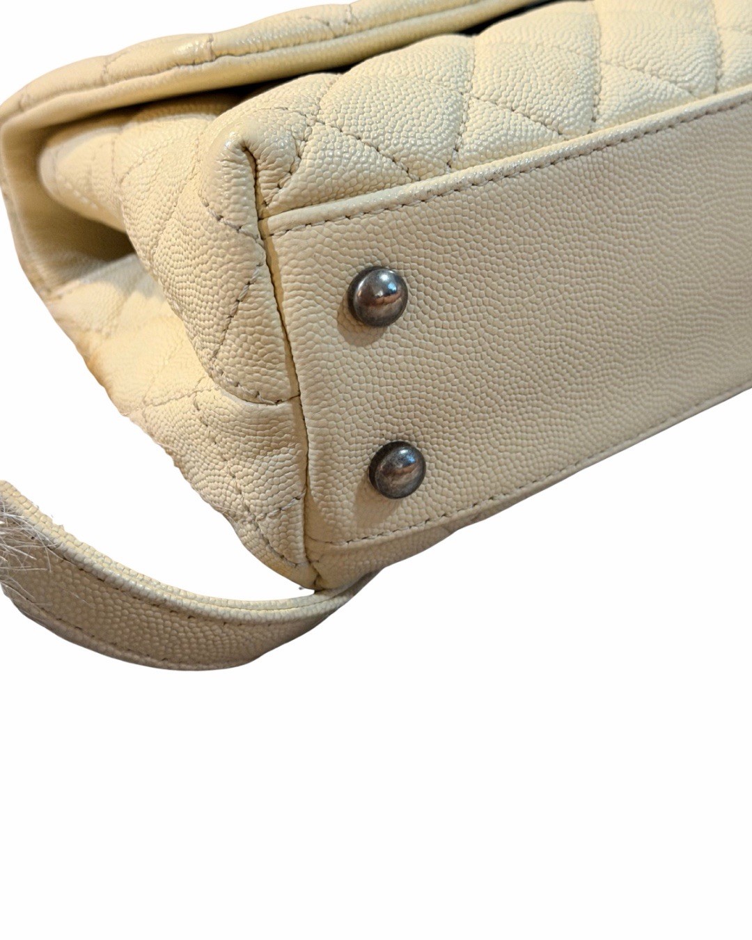 Rare! CHANEL Exotic Coco Handle Caviar CF Classic Flap Ivory/Red Ruthenium silv