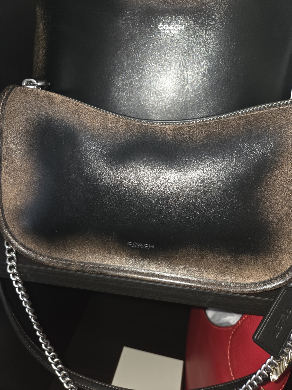 Coach Waverly in Loved Leather Zip Shoulder Bag Chain Strap Detachable Crossbody