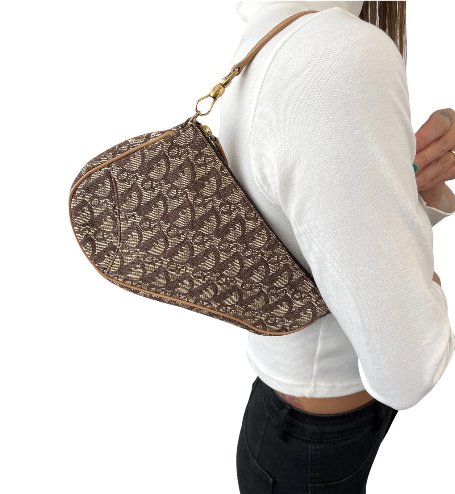 Christian Dior Vintage 2001 Trotter Monogram Mini Saddle Bag Brown 902211