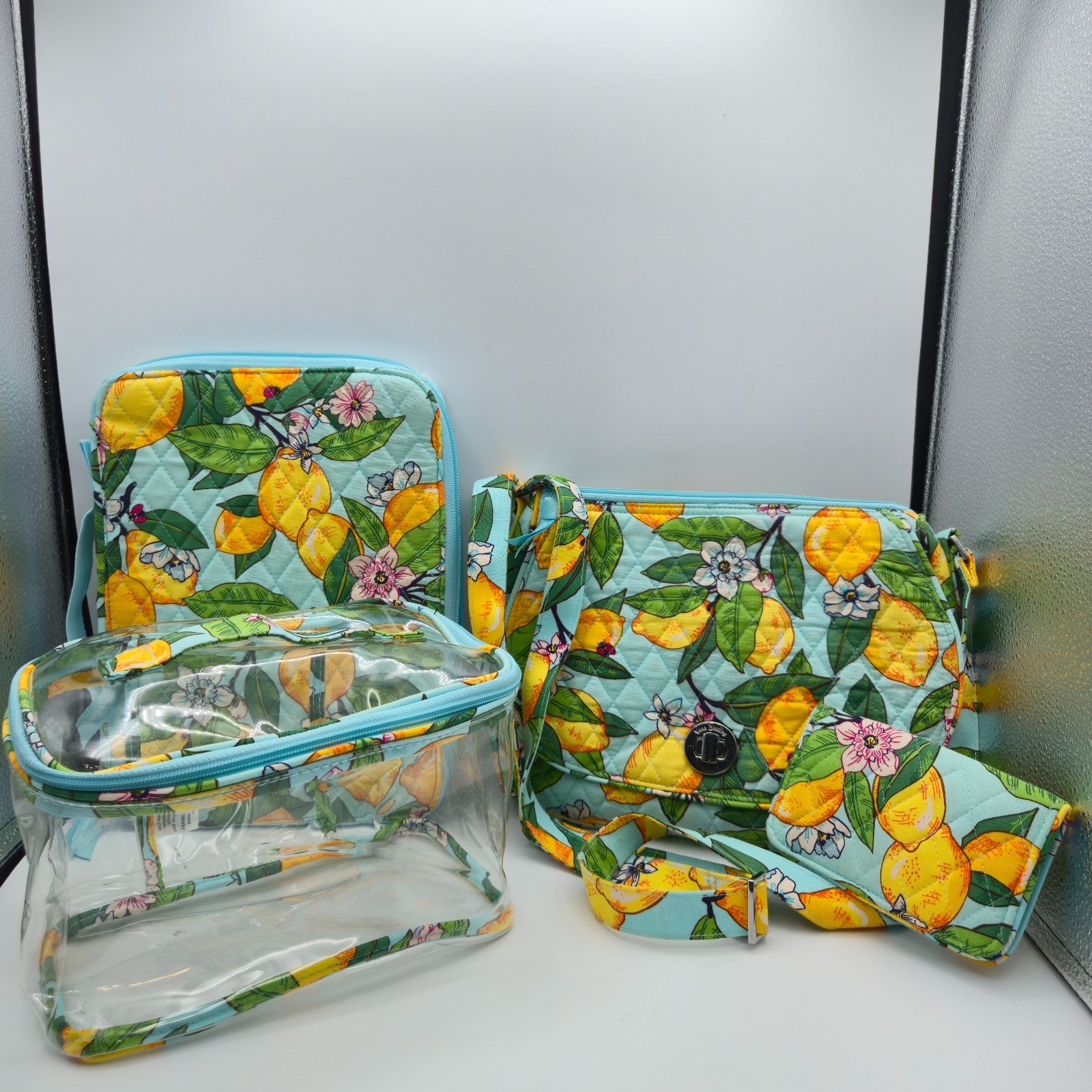 Vera Bradley Lemon Grove Travel Set Purse Tablet Cover RFID CC Holder-5 Pieces