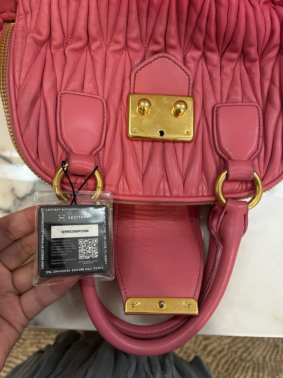 Miu Miu Pink Quilted Satchel Top Handle Bag Gold Hardware Detachable Strap