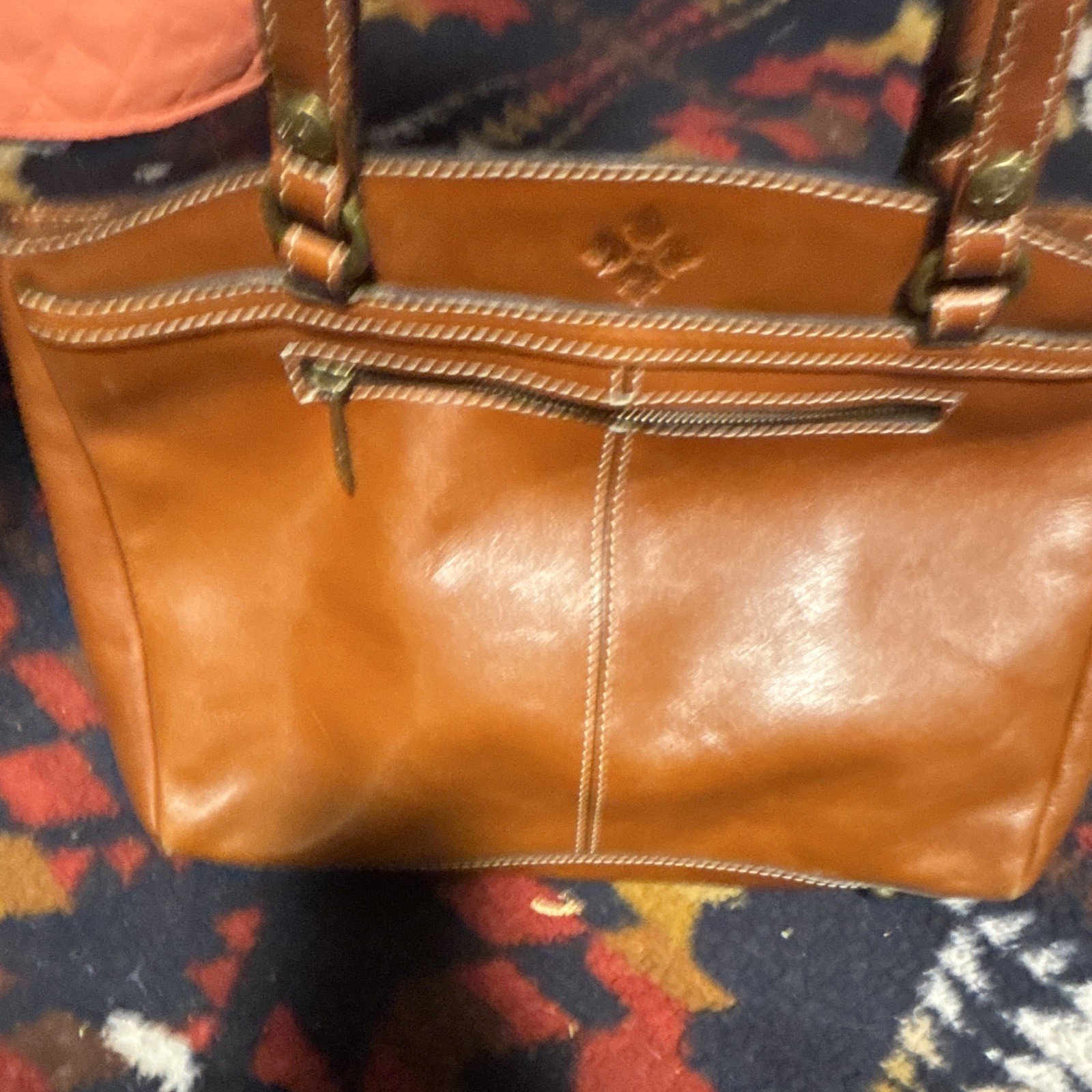 Brown Patricia Nash Tote Bag Zip Top Double Handles Front Pocket Inner pocket