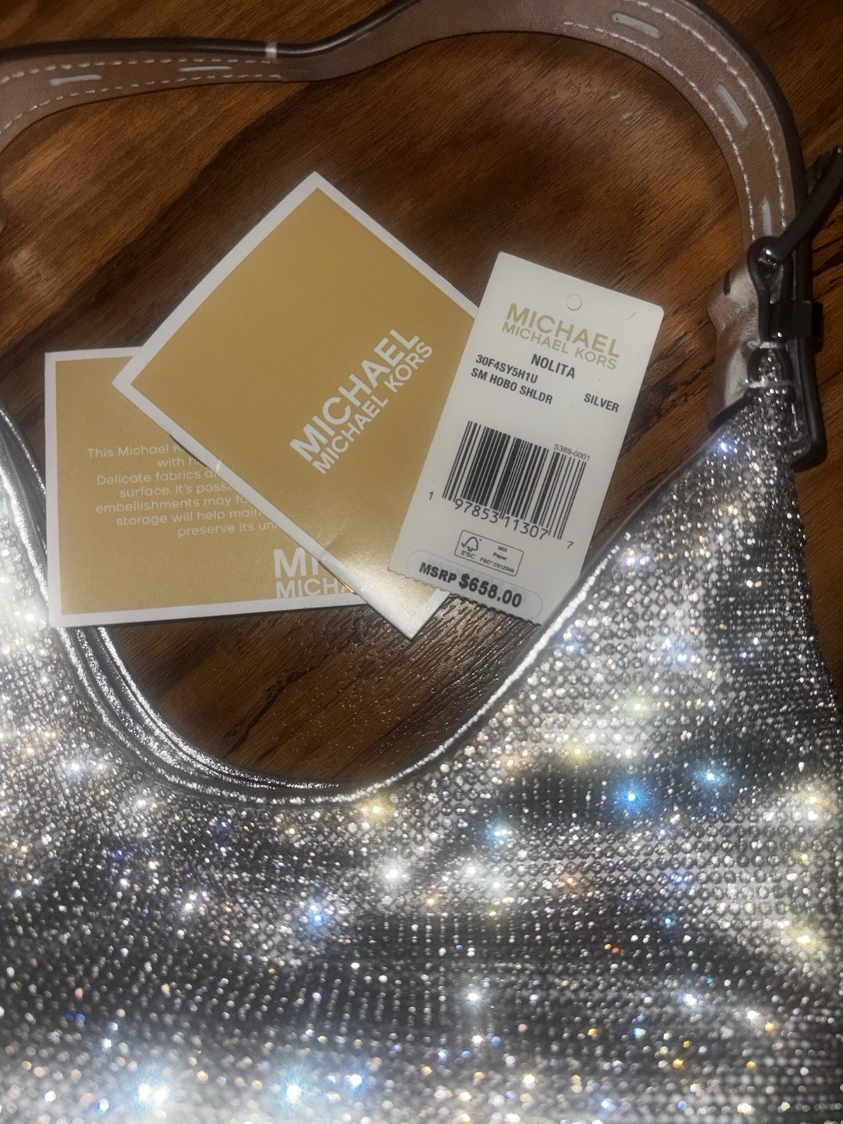 Michael Kors Silver Rhinestone Shoulder Bag Metallic Finish Party/Cocktail