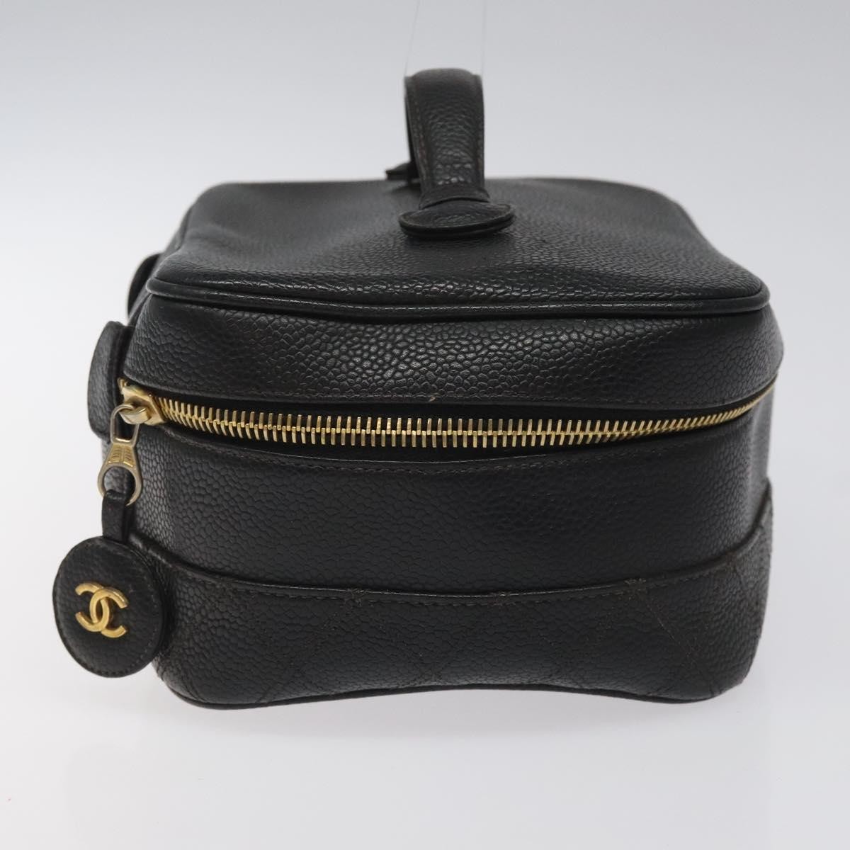 CHANEL Bicolore Vanity Hand Bag Grained Calf Skin Black CC Auth yb789