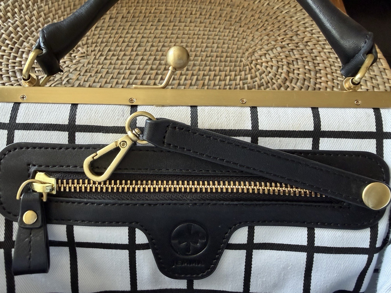 Jemma JOJO black leather brass hardware handbag