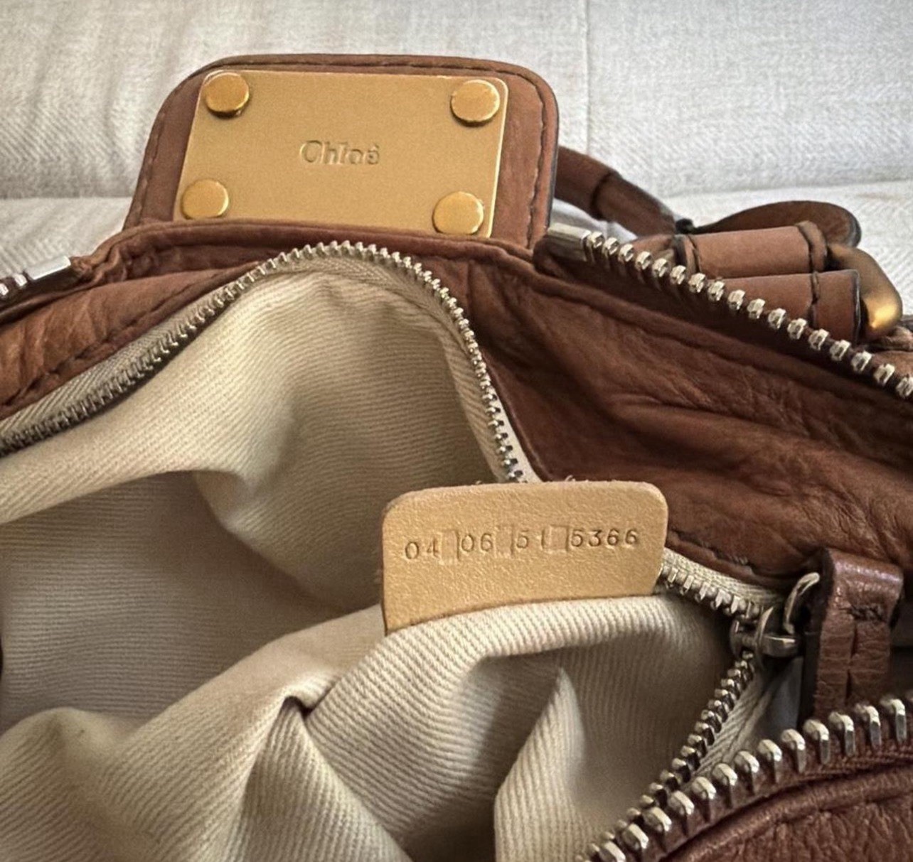 Chloé Brown Satchel Padlock & Key, Studded Bottom, Zip Closure, Gold/Silver