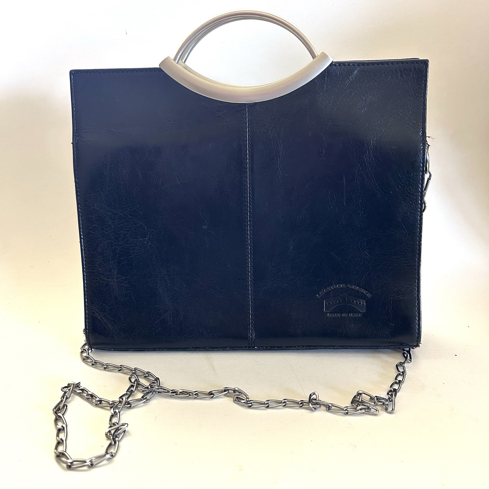VTG Leather Venice Crossbody Bag Purse Made In Italy Black