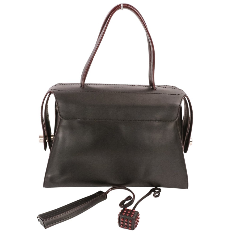 TOD’S Gommini Twist Bowling Boston Bag Handbag Black Unisex Women USED
