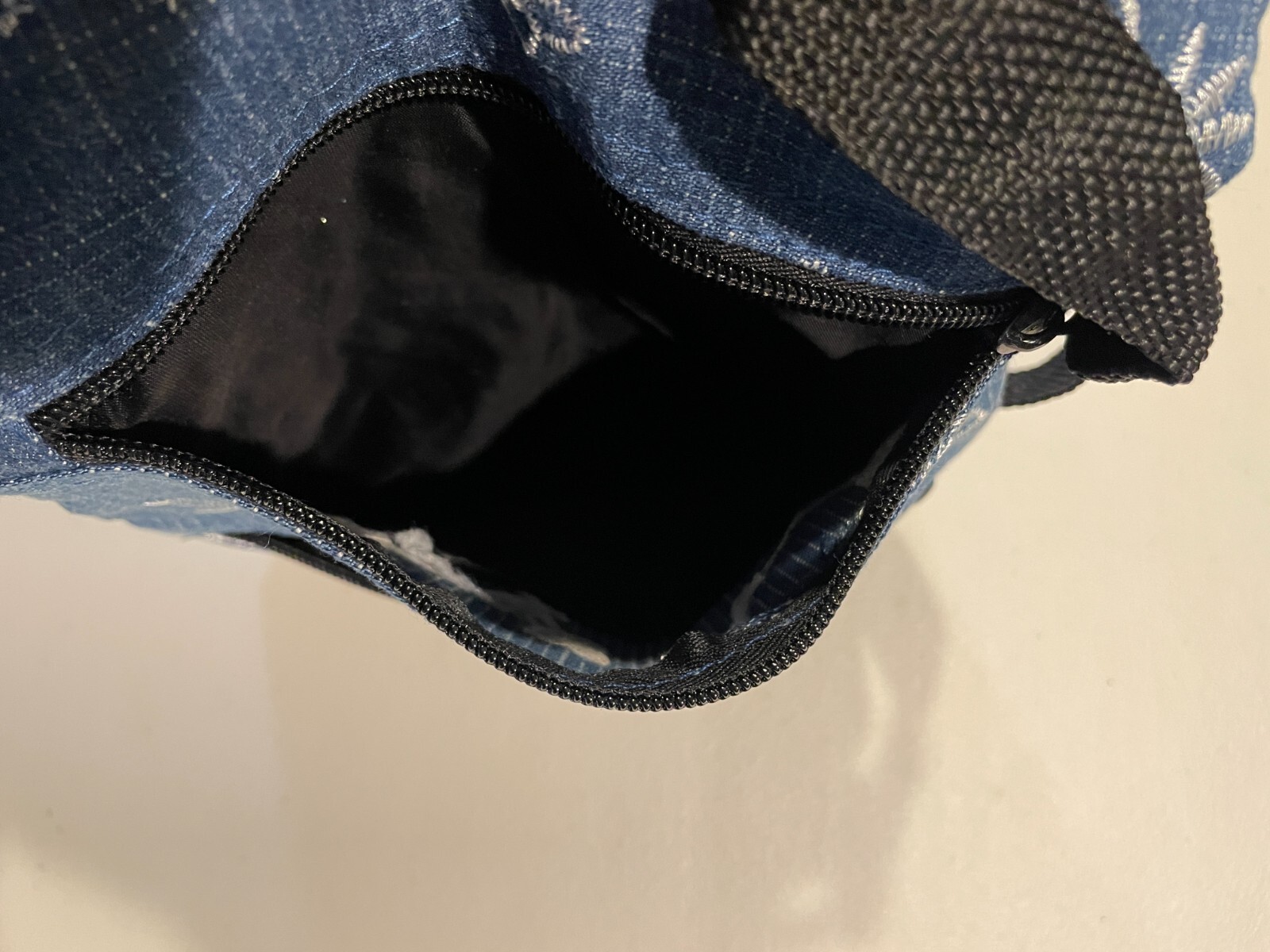Faded Denim Blue Embroidered Crossbody Shoulder Bag Lightweight Purse