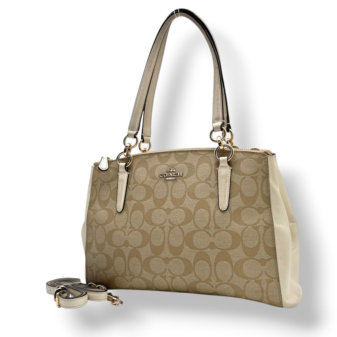 Excellent Condition COACH Signature PVC Canvas Leather 2WAY Shoulder Bag Beige I