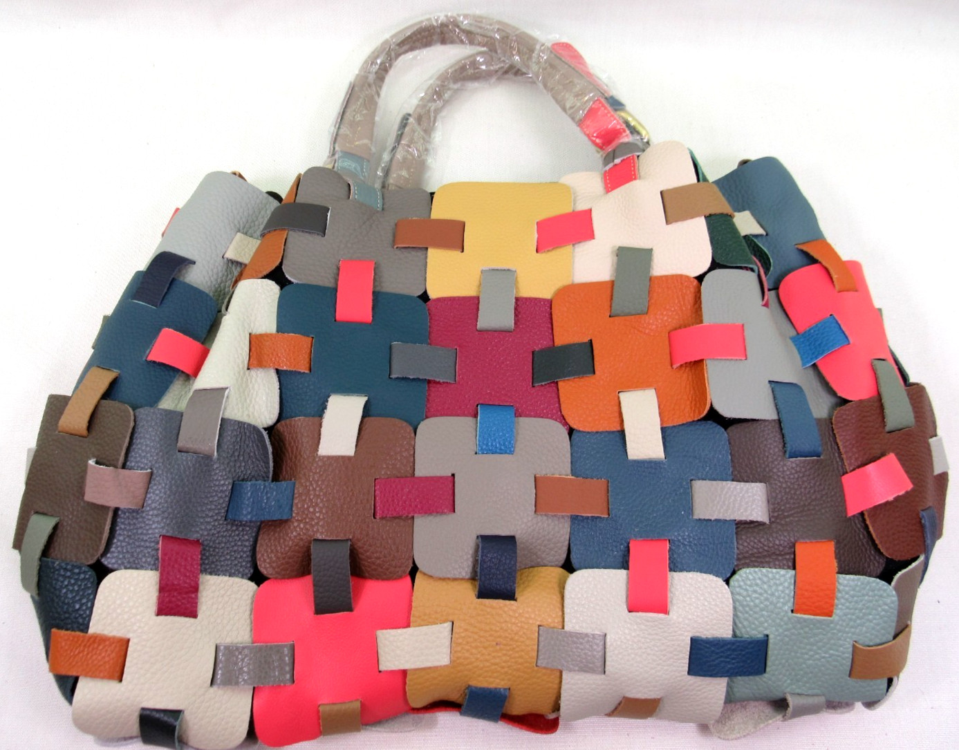LEATHER Multicolor Woven Patchwork Purse Hobo Tote Bag Crossbody Yaluxe NEW!