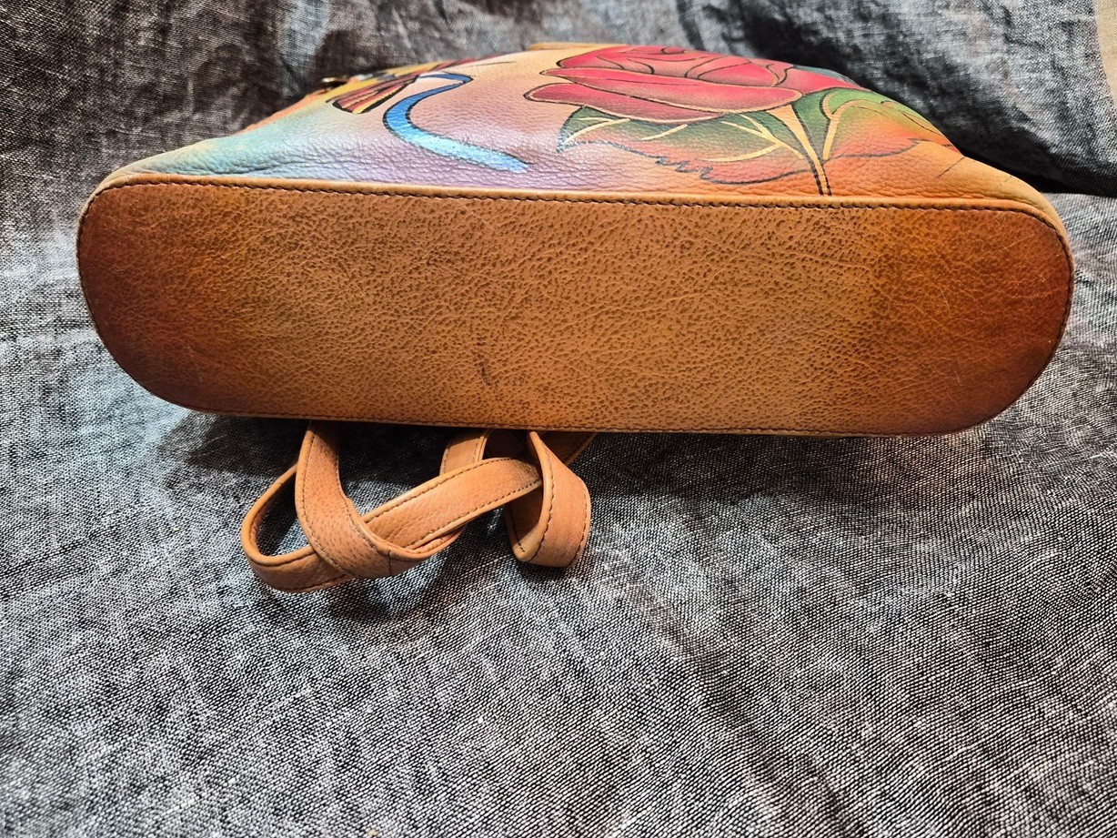 Anuschka Hand Painted Leather Tote Bag. Safari Floral Purse. W/ Magnetic Snap