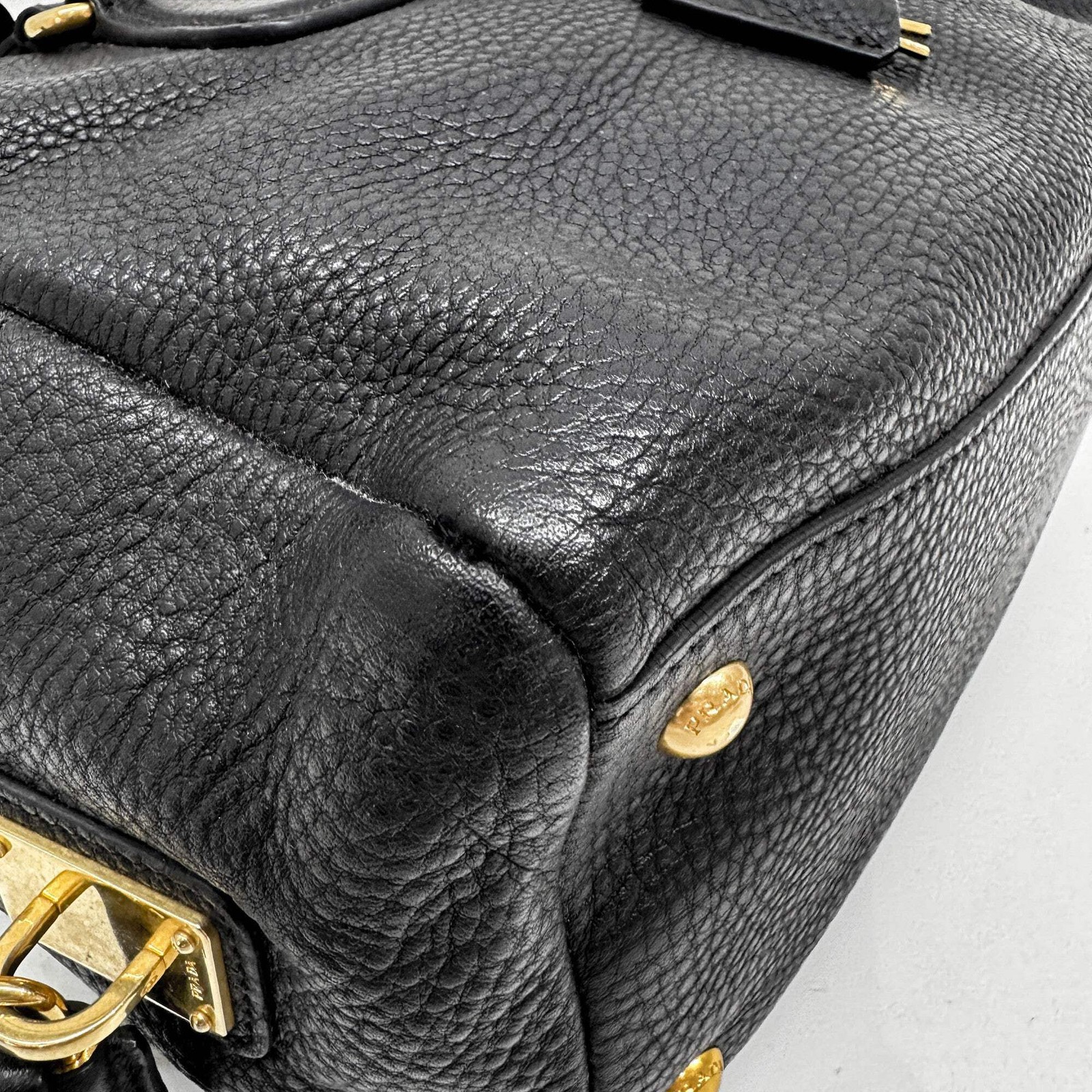 PRADA Boston Grey Leather Shoulder Bag