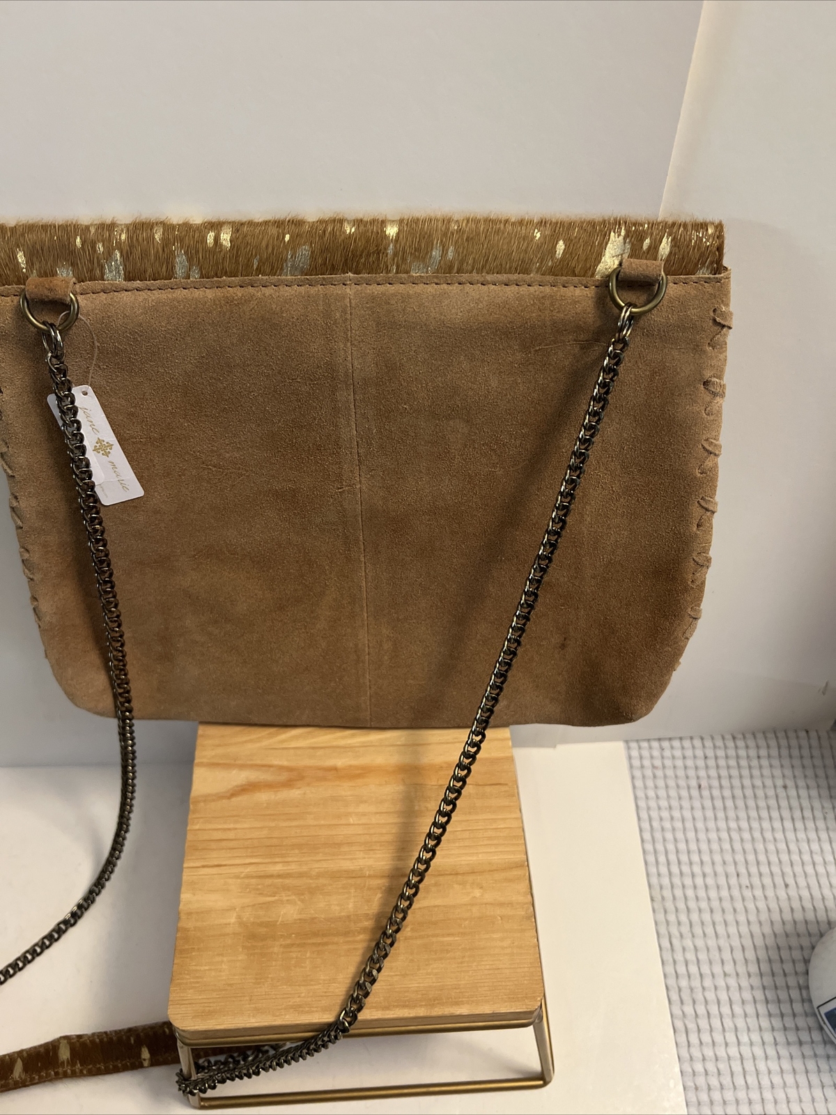 Jane Marie Bessie Crossbody Gold Foil Hairon Suede Leather Bag