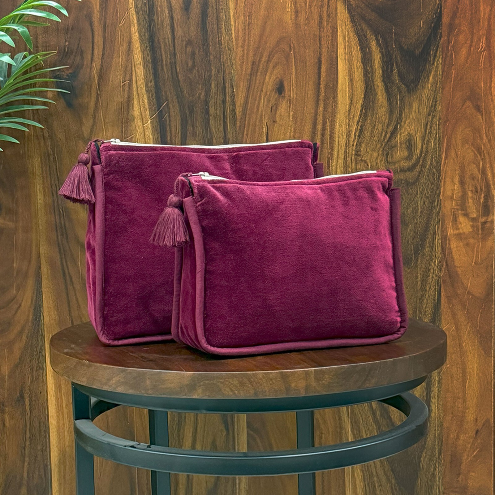 Velvet Cosmetic Bag Small / Large or Set – Handmade Washbags with Tassel Zipper