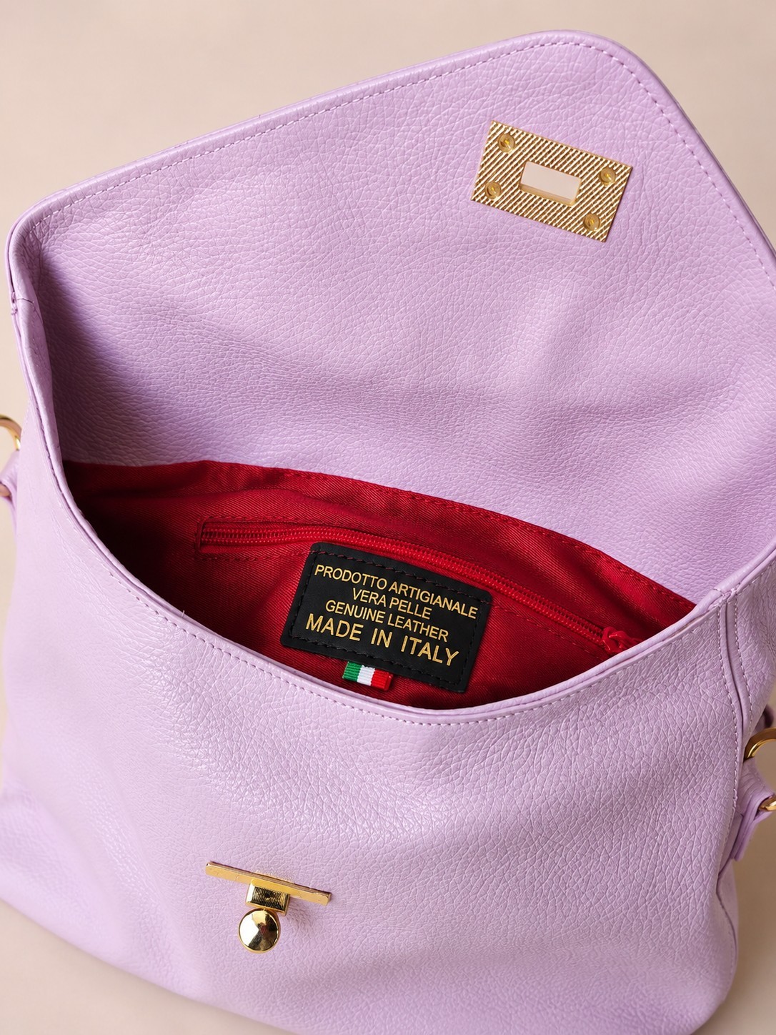 Lilac Italian Leather Shoulder Bag, Envelope Crossbody Purse, Pebbled Leather