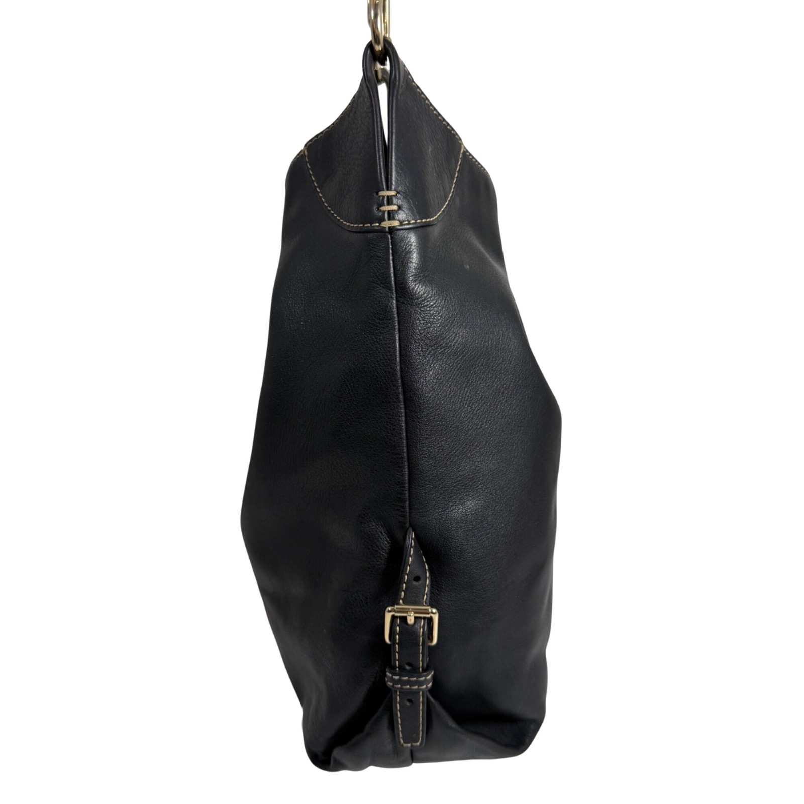 Dooney Bourke Black Leather Large Slouchy Hobo Shoulder Bag Toggle Clasp Strap