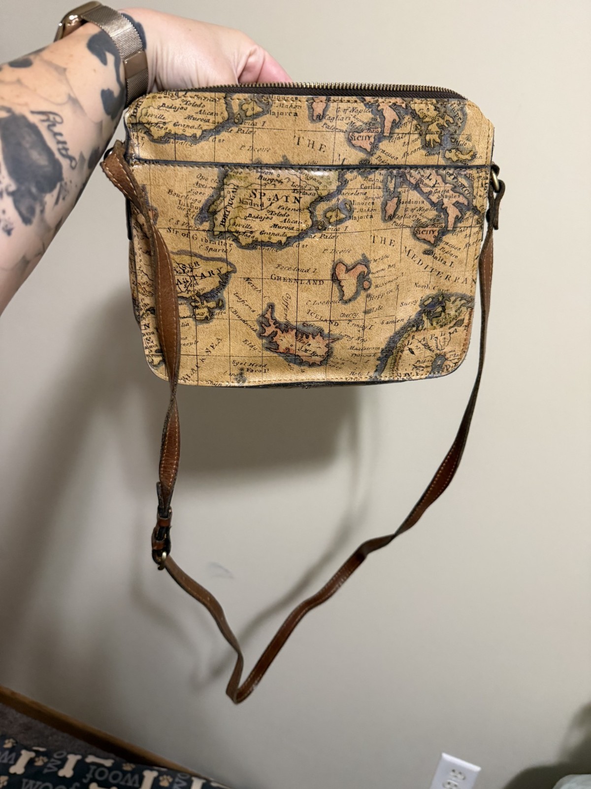 Patricia Nash Signature Map Brown Crossbody Bag Adjustable Strap