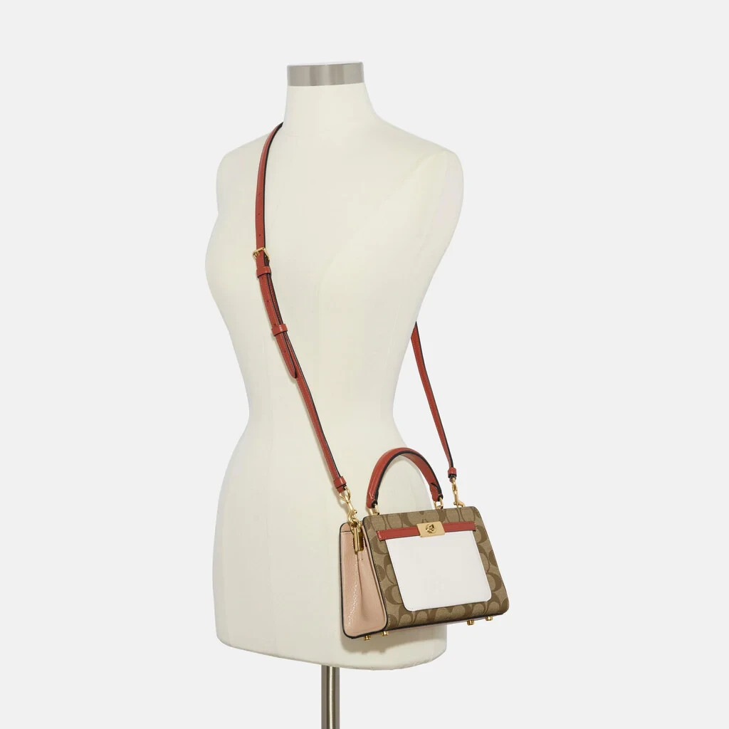 Coach Mini Lane Top Handle In Colorblock Signature Canvas Gold/Khaki Chalk Multi
