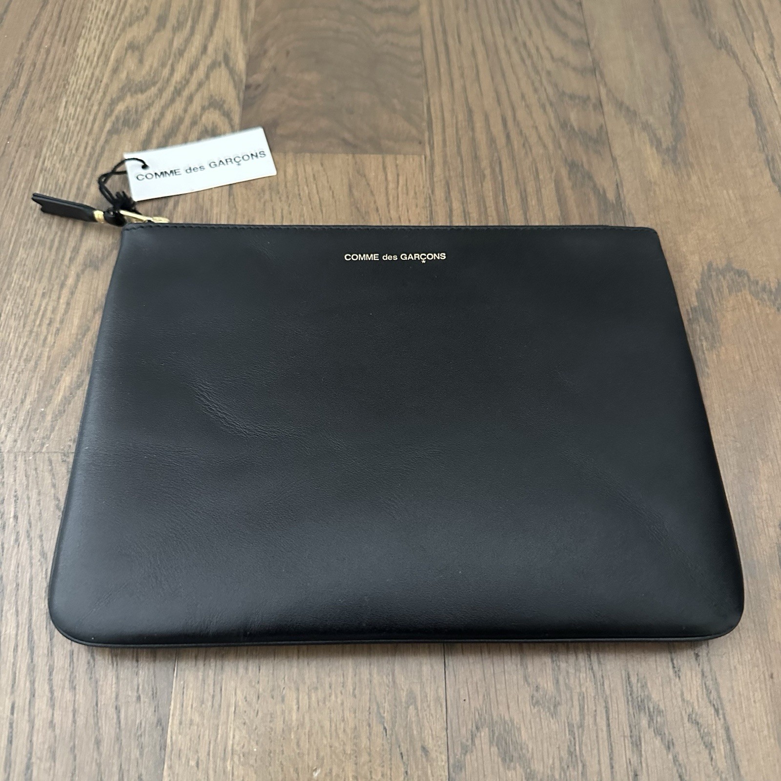 NWT Comme des Garçons SA5100 Leather Pouch 8.5″ x 6.25″ in Black and Gold