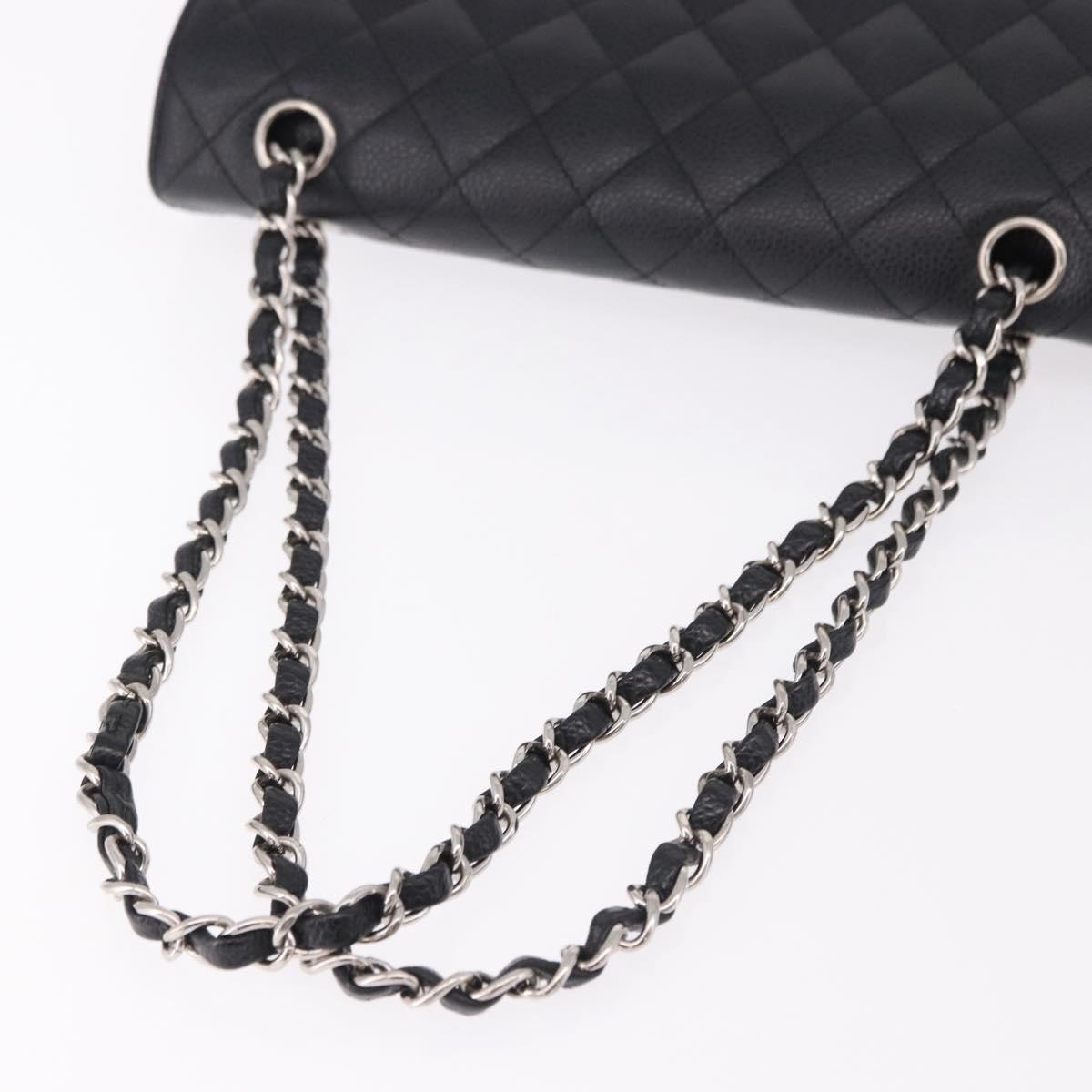 CHANEL Chain Matelasse 25 Bag Grained Calf Skin Black Silver CC Auth yk20613SM