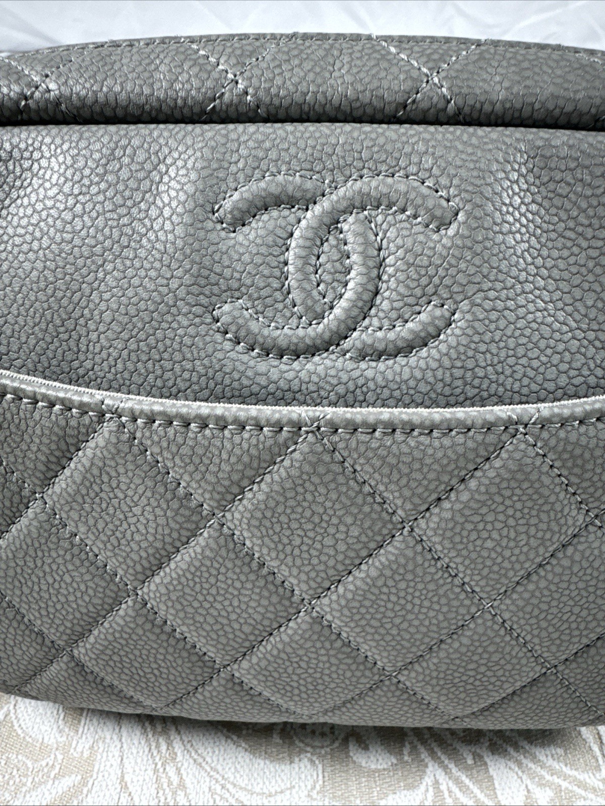 Chanel Camera Bag Gray Caviar Leather Coco Tassel Shoulder Purse
