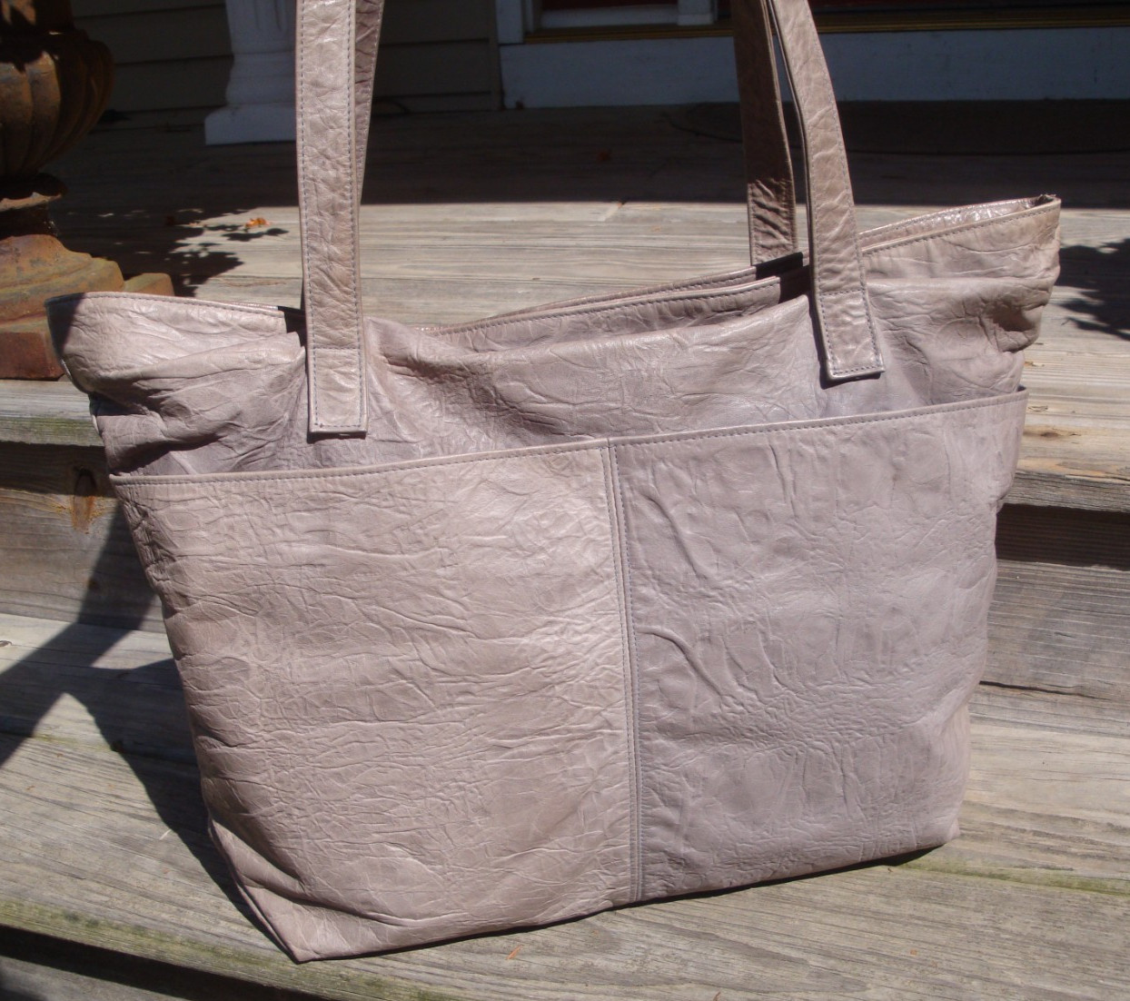 Distressed Gray Leather Tote Boho Hobo Large Slouch Soft Fringe School Carry All