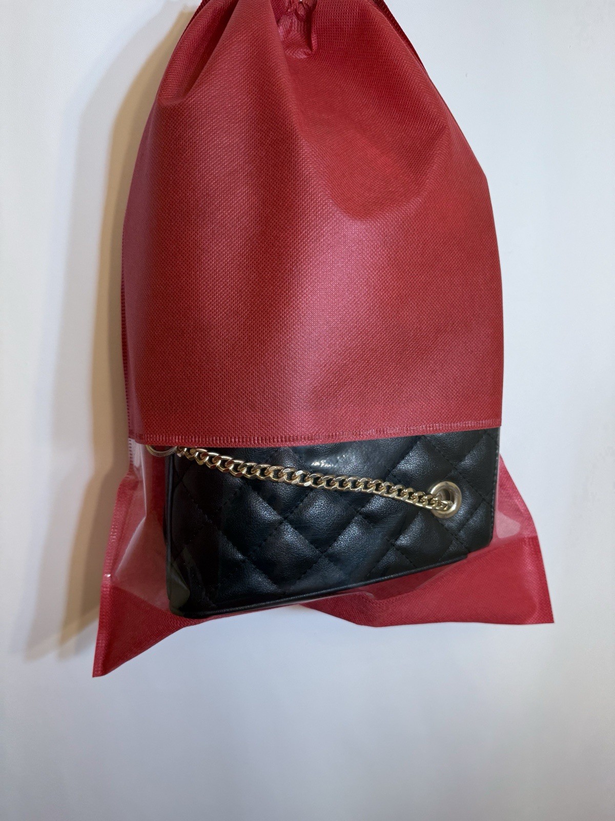 Quilted Genuine Cowhide Leather Office Work Chain Bag Black 10.5×4.5×7.5”