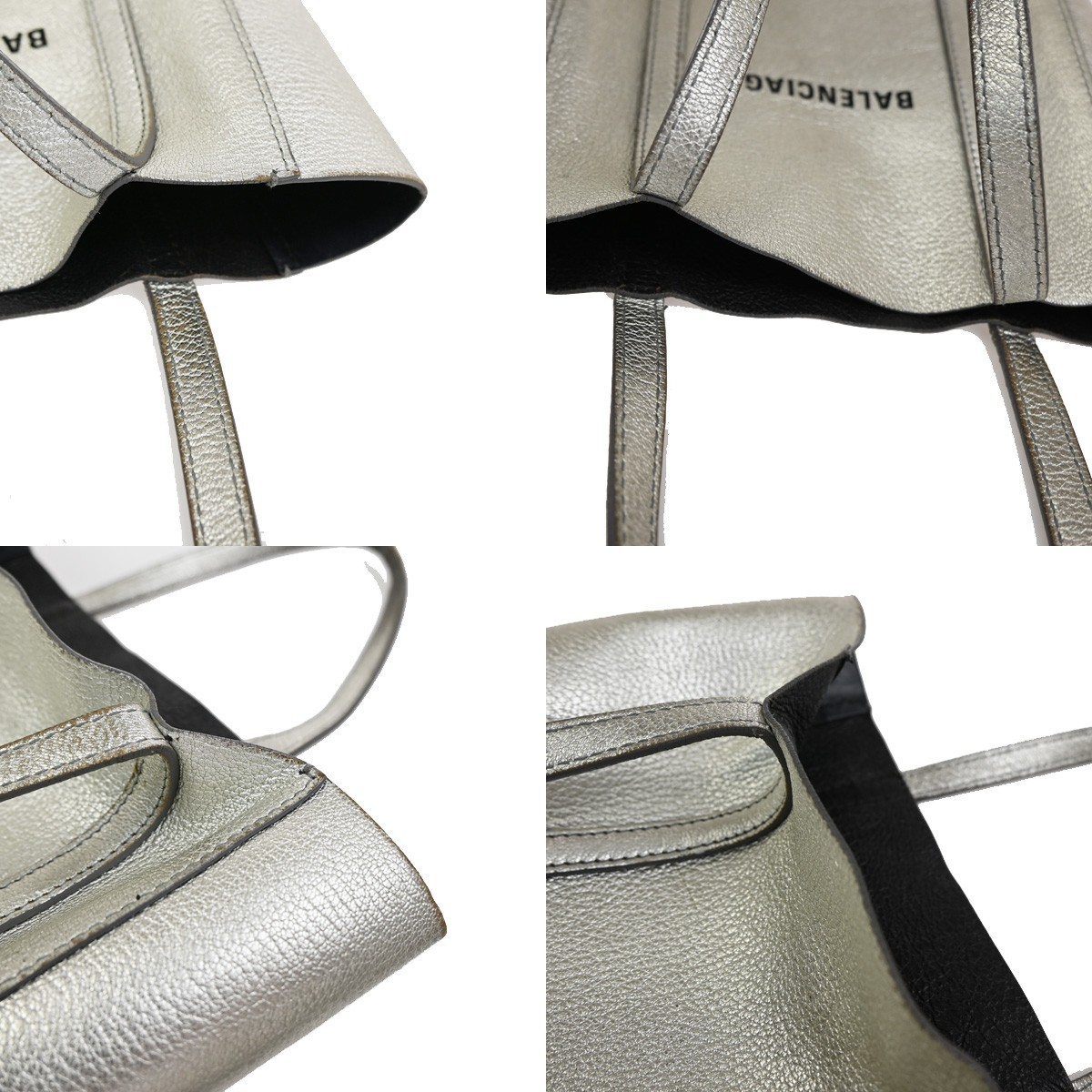 BALENCIAGA Logo Everyday Tote Hand Bag Leather Silver SHW 09CA906