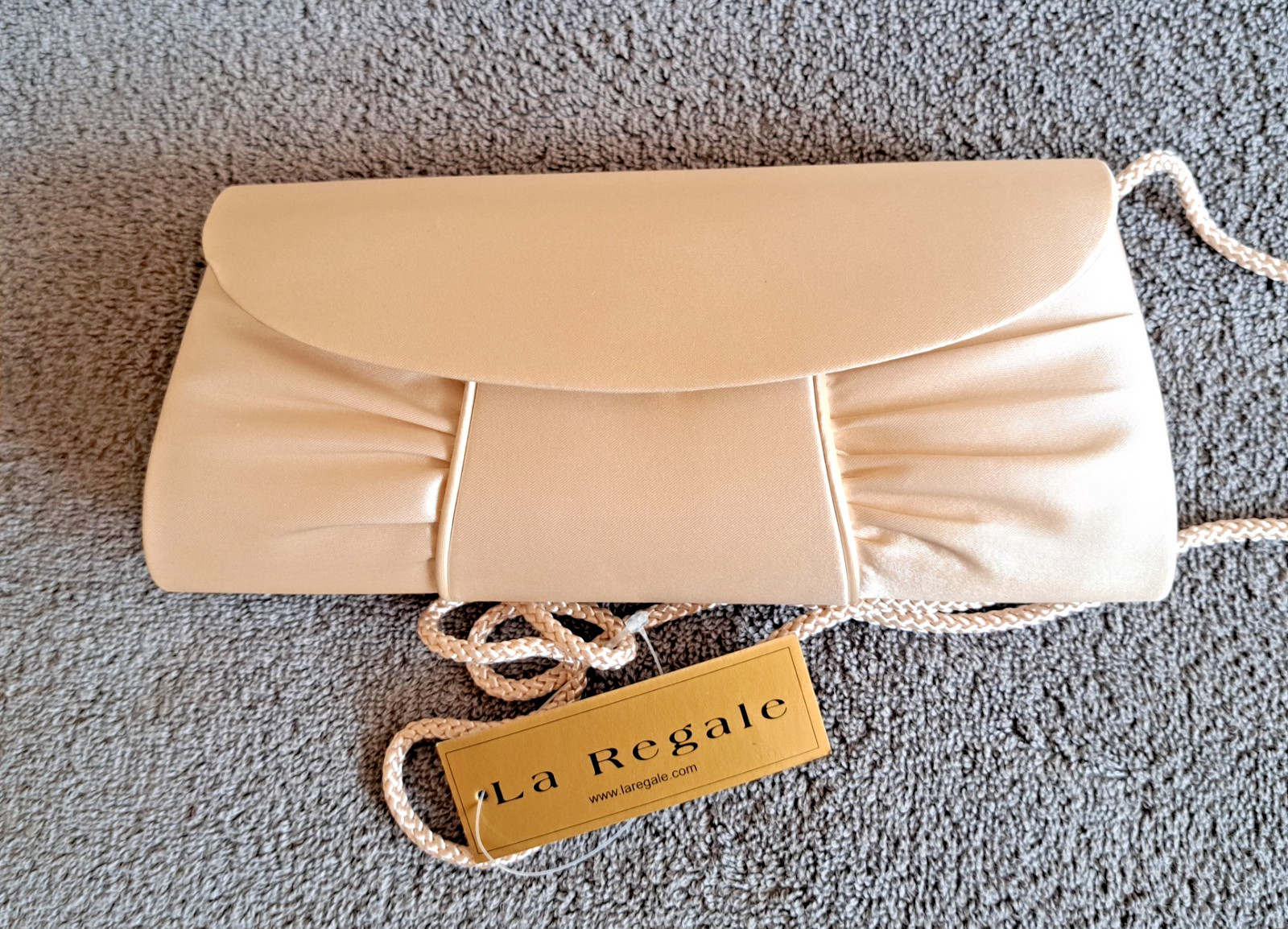 La Regale Satin Clutch Acetate Champagne Gorgeous NWT