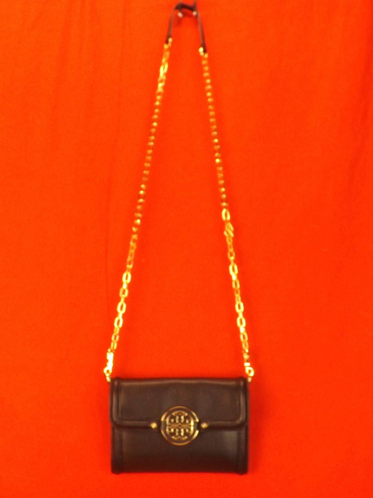 NWT TORY BURCH AMANDA BLACK LEATHER REVA CHAIN WALLET CROSSBODY CLUTCH BAG