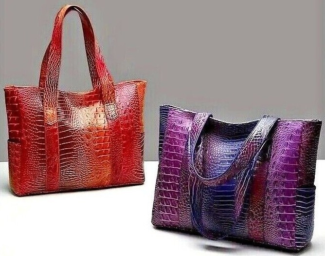 ZAHARA LUXURY GRADIENT COLOR FAUX LEATHER CROCODILE TOTE HANDBAG