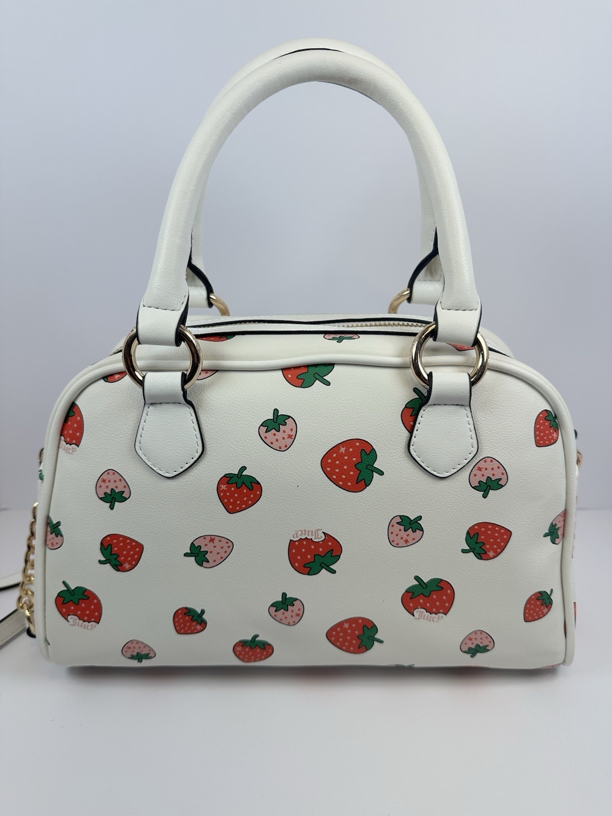 Juicy Couture Strawberry Bowler Bag White Sweet N Juicy w Coin Purse Charm